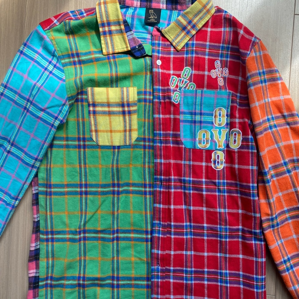 Drake October’s Very Own OVO plaid ‘Pom Pom’ button down flannel